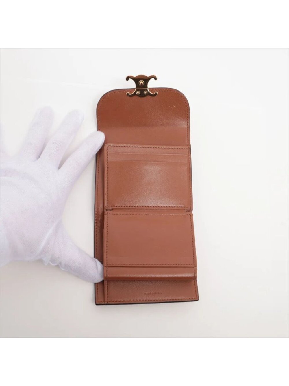 Celine Triomphe Small Flap Wallet Leather Trifold Brown Gold - Picture 5 of 8